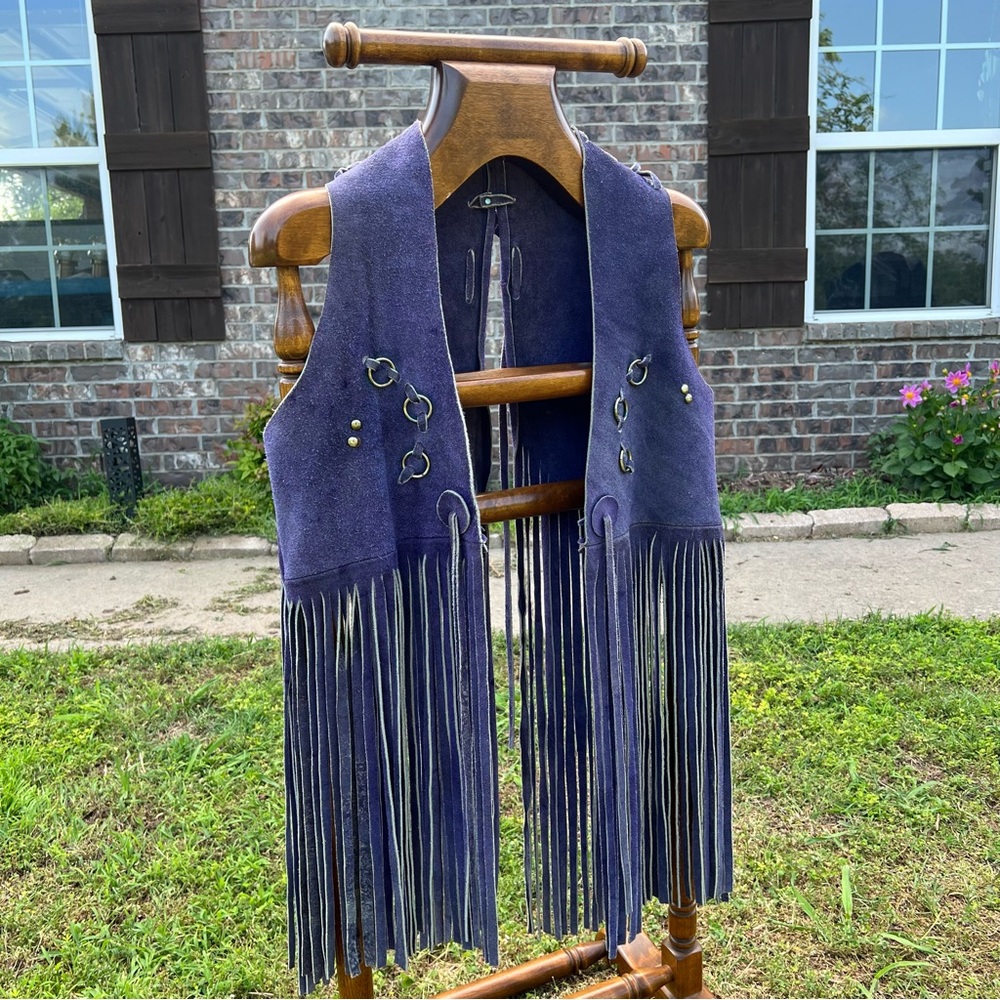 Vintage 70’s indigo leather vest with tassels